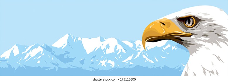 Eagle on a background of blue mountains