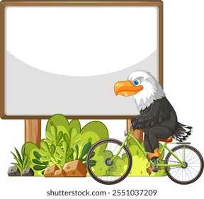 Eagle on bike beside a blank signboard