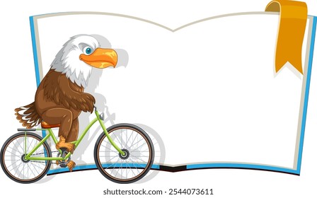 Eagle on bike in front of open book