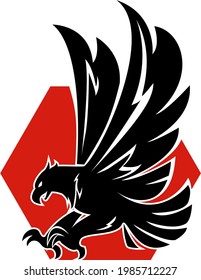 águila en posición de ataque aéreo con fondo hexágono