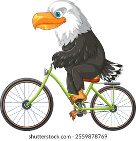 Eagle on a green bike with orange seat