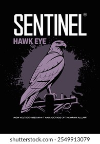 Águia em poste de lâmpada, Vintage Sentinel T-Shirt Design, Retro Sentinel Typography Vetor