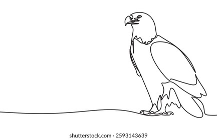 Eagle one line continuous. Sitting eagle line art.. Hand drawn vector art.