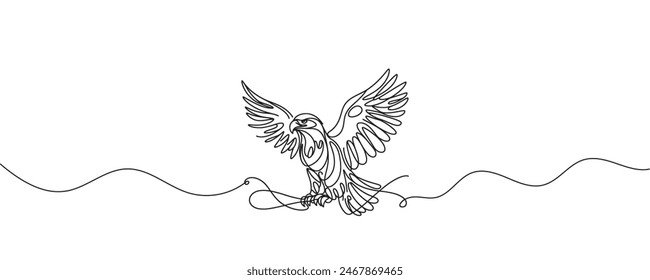 Eagle, One line is a solid bird. Line art, outline, single line silhouette. vector illustration