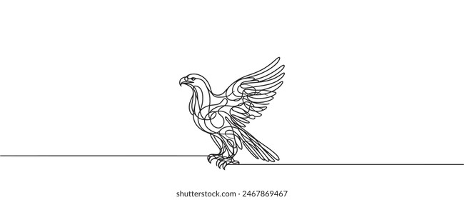 Eagle, One line is a solid bird. Line art, outline, single line silhouette. vector illustration
