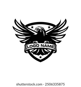 Eagle with open wings in a shield - vector illustration	

