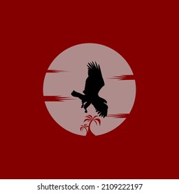 Eagle or eagle with outstretched wings. with red background Vector illustration. 