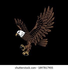 An eagle with outstretched wings that attacks prey. Drawn in color in the style of the old school.