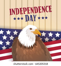Eagle Over United States Flag Independence Day Holiday 4 July Banner Flat Vector Illustration