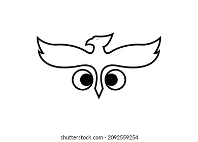 Eagle and Owl Bird Logo with Big Eyes in black Vector