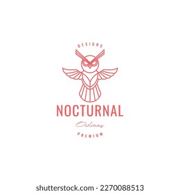 eagle owl flying nocturnal animal carnivore geometric lines logo design icon vector illustration