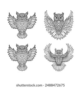 Eagle owl Illustration, illustration, Mandala, drawing, Line art, Black and white, Decorative, Hand-drawn, Zentangle, artwork, Ornamental, Tribal design, Detailed, Abstract, Artistic, animal, art