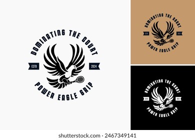 Eagle Padel Court logo. A fierce eagle silhouette over a padel court, representing strength and competitive spirit. Ideal for padel clubs or sports facilities aiming for dominance.