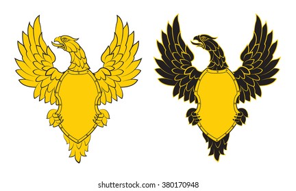 Eagle with a panel in the middle, can be used as logo or emblem consists of two colors yellow and black.