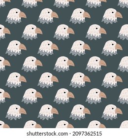 Eagle pattern seamless in freehand style. Head predator on colorful background. Vector illustration for textile prints, fabric, banners, backdrops and wallpapers.