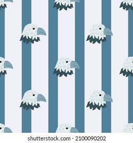Eagle pattern seamless in freehand style. Head predator on colorful background. Vector illustration for textile prints, fabric, banners, backdrops and wallpapers.