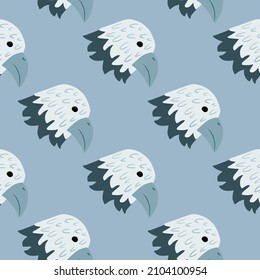 Eagle pattern seamless in freehand style. Head predator on colorful background. Vector illustration for textile prints, fabric, banners, backdrops and wallpapers.