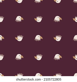 Eagle pattern seamless in freehand style. Head predator on colorful background. Vector illustration for textile prints, fabric, banners, backdrops and wallpapers.