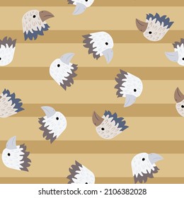 Eagle pattern seamless in freehand style. Head predator on colorful background. Vector illustration for textile prints, fabric, banners, backdrops and wallpapers.