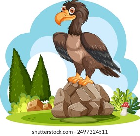 Eagle perched on rocks in nature