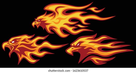 Eagle Phoenix Hawk Fire Burning Flame Logo Set Vector Esports Sport Mascot Design Collection