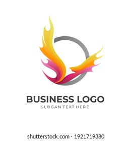 eagle phoenix logo, eagle and fire, combination logo with 3d colorful style