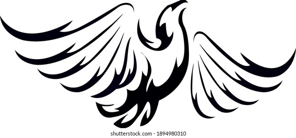 Eagle or phoenix with wings spread, icon, logo. Vector illustration