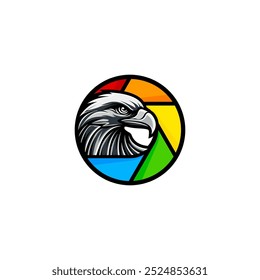 Eagle photography logo design 3d cartoon. Vector illustration	