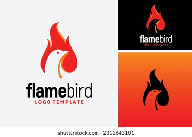 Eagle Pigeon Eagle Hawk Head with Fire, Phoenix Bird with ignite Flame logo design