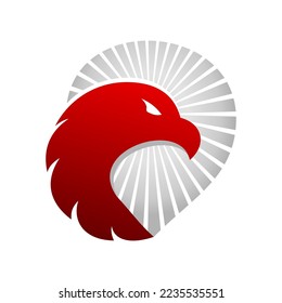 Logo de Eagle Pin Sun Ray. Logotipo creativo y sencillo, una combinación de icono de ubicación de alfiler, cabeza de águila y luz solar. Este logotipo moderno y memorable es adecuado para varias industrias.
