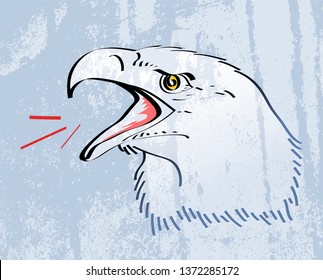 Eagle portrait, hand drawn on grungy background. Minimalist graphic style. Vector linear drawing. Grunge textures.