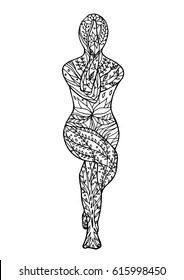 eagle pose yoga 7 chakra vector flower floral drawing hand drawn zentangle illustration design, (Garudasana)