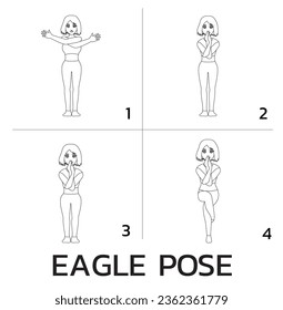 Eagle Pose Yoga Manga Tutorial How Cartoon Vector Illustration Black and White
