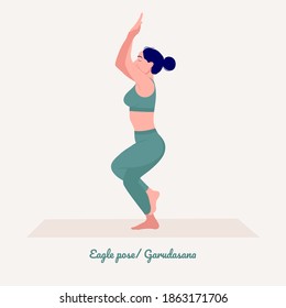 Eagle pose-Garudasana. Young woman practicing Yoga pose. Woman workout fitness, aerobic and exercises. Vector Illustration.