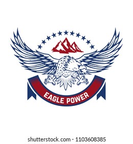 Eagle power. Emblem with condor. Design element for logo, label, sign. Vector image