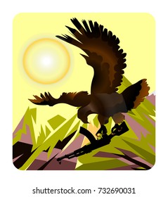 Eagle predator with AK47 weapons in the claws against mountains vector 
