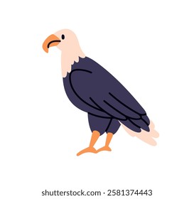 Eagle, predator bird. American feathered animal, hunter with beak and folded wings, side view. Wild fauna, raptor profile. Flat graphic vector illustration isolated on white background