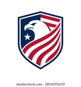 Eagle profile integrated with patriotic shield patterns. Ideal for law enforcement, veterans, or federal service branding.