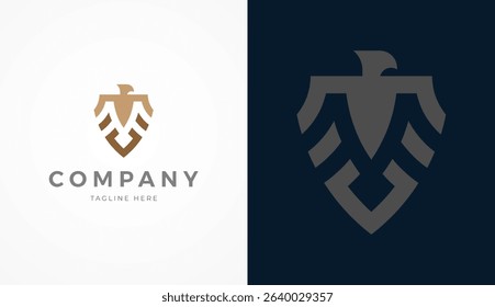 Eagle Protection Logo Design, Eagle with shield combination in two color, usable for brand and company logos, vector illustration