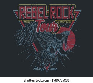 Eagle rebel rock tour graphic print design  Make some noise rock   roll artwork design 