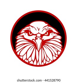 Eagle red in black circle. Flat vector illustration. For label, logo, web design, brochure, poster