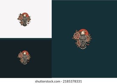 eagle and red flower vector illustration design