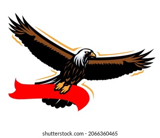 Eagle with red ribbon mascot illustration