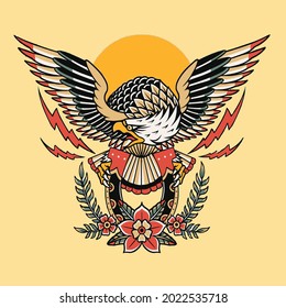 eagle with red rose artwork