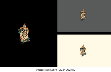 diseño de ilustraciones vectoriales de flores de águila y rosa roja