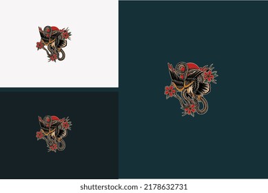 eagle and red rose vector flat design