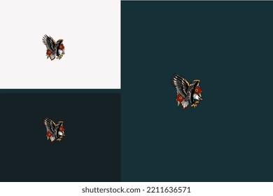 eagle and red rose vector illustration design