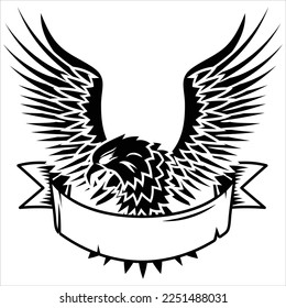 eagle with ribbon logo banner, tattoo logo with eagle