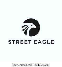 águila con diseño de logotipo de carretera ilustración de silueta vectorial