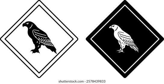 Eagle Road Signs. Black and White Vector Icons. Bird. Road Sign Warning Animals Crossing Road. Zoo Sticker